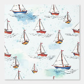 Serene Blue Red Sailing Boote auf Sea Pattern Tapete (Vorderseite)