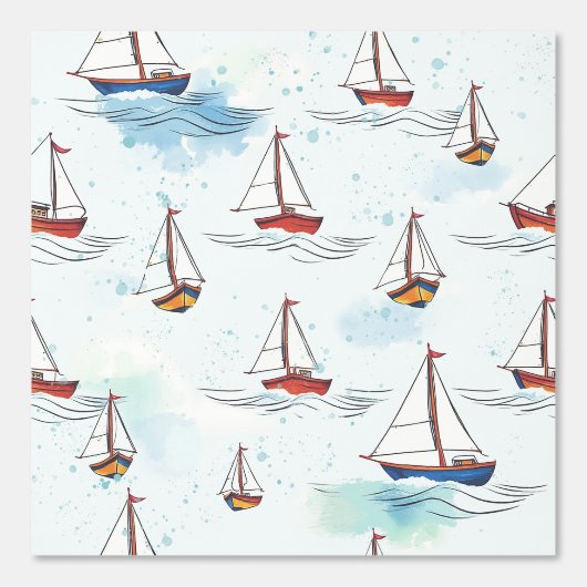 Serene Blue Red Sailing Boote auf Sea Pattern Tapete (Vorderseite)