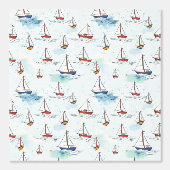 Serene Blue Red Sailing Boote auf Sea Pattern Tapete (Vorderseite)