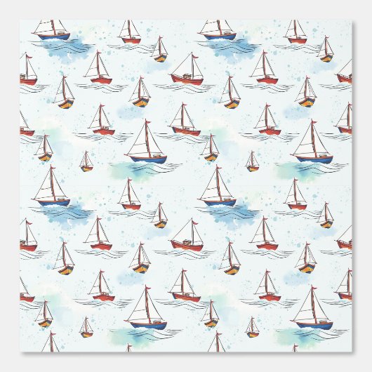 Serene Blue Red Sailing Boote auf Sea Pattern Tapete (Vorderseite)