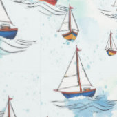 Serene Blue Red Sailing Boote auf Sea Pattern Tapete (Naht)