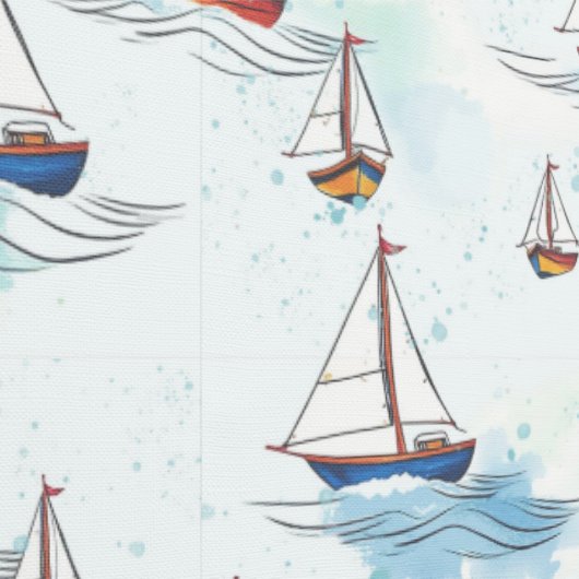 Serene Blue Red Sailing Boote auf Sea Pattern Tapete (Naht)