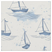 Serene Blue Sailing Boote auf Sea Pattern Stoff (Nahaufnahme)