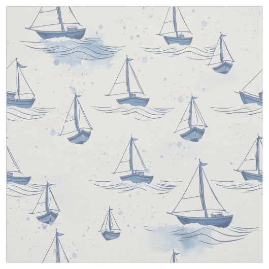 Serene Blue Sailing Boote auf Sea Pattern Stoff (Muster)