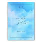 Serene Blue Watercolor Gratitude Card Tischnummer (Rückseite)