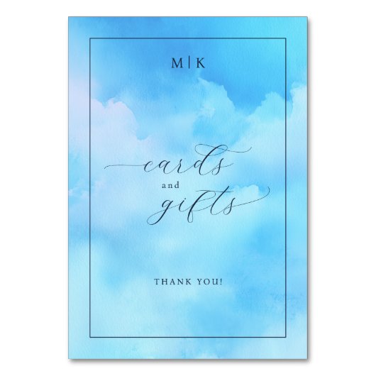 Serene Blue Watercolor Gratitude Card Tischnummer (Vorderseite)