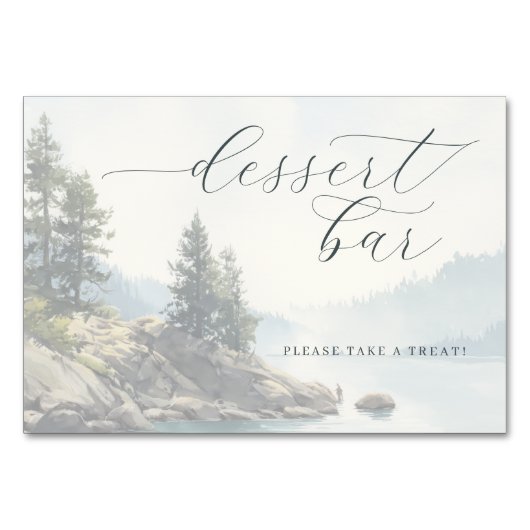 Serene Blue Watercolor Lakeside Scene Tischnummer (Vorderseite)