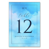 Serene Blue Watercolor Table Number Tischnummer (Rückseite)