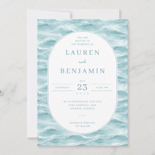 Serene Blue Wave Wedding Invitation Einladung (Vorderseite)