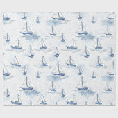 Serene Blue White Sailing Boote auf Sea Pattern Geschenkpapier (Flach)