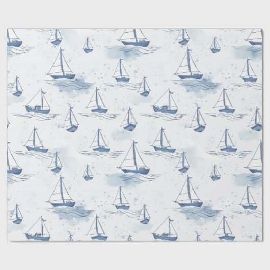 Serene Blue White Sailing Boote auf Sea Pattern Geschenkpapier (Flach)