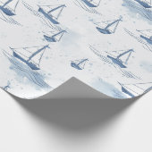 Serene Blue White Sailing Boote auf Sea Pattern Geschenkpapier (Ecke)