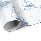 Serene Blue White Sailing Boote auf Sea Pattern Geschenkpapier (Rolleneckpunkt)