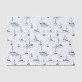 Serene Blue White Sailing Boote auf Sea Pattern Seidenpapier