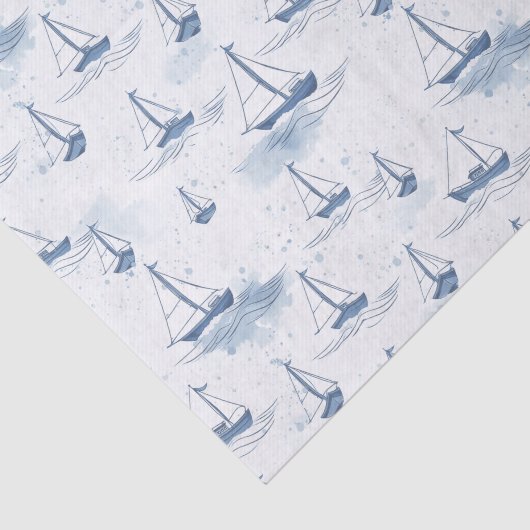 Serene Blue White Sailing Boote auf Sea Pattern Seidenpapier (Ausschnitt)