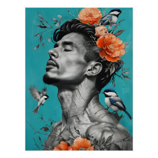 Serene Botanical Wall Art - Portrait mit Vibranit Poster