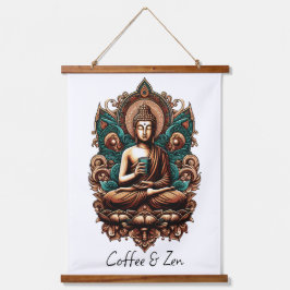 Serene Buddha, Coffee & Zen Skulpturenstatue Wandteppich Mit Holzrahmen