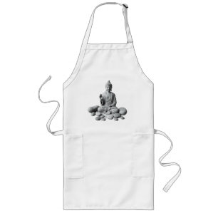 Serene Buddha mit Steinen und Pflanze Lange Schürze