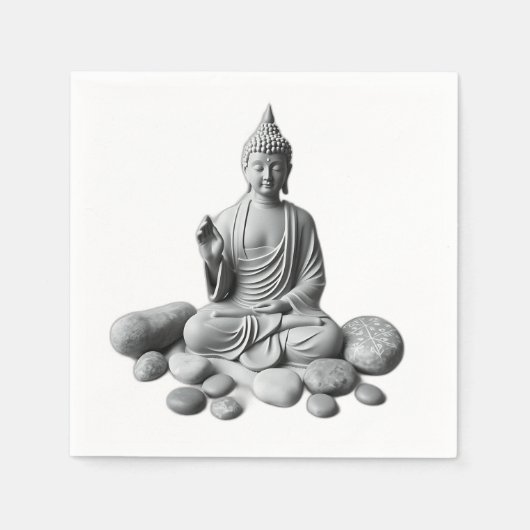 Serene Buddha mit Steinen und Pflanze Serviette (Vorderseite)