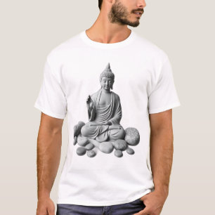 Serene Buddha mit Steinen und Pflanze T-Shirt
