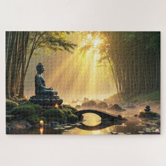 Serene Buddha Statue in einem Friedlichen Bambuswa Puzzle (Horizontal)