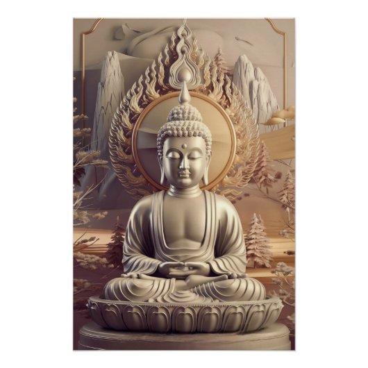 Serene Buddha Statue in ruhiger Landschaft 3D Poster (Vorderseite)