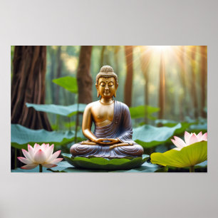 Serene Buddha Statue Zen Vibes Harmony Garden Calm Poster