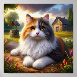 Serene Calico Katze in einer ruhigen Landschaft Poster