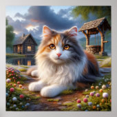 Serene Calico Katze in einer ruhigen Landschaft Poster (Vorne)