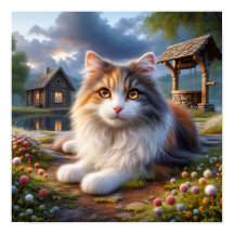 Serene Calico Katze in einer ruhigen Landschaft