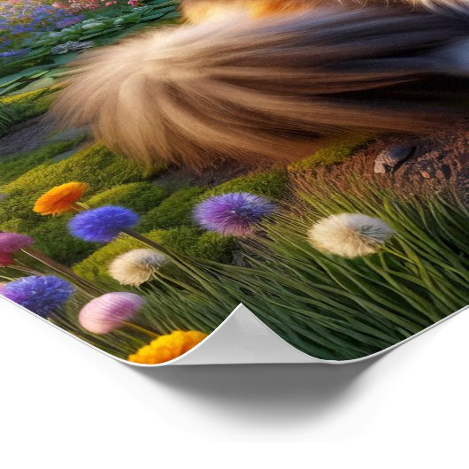 Serene Calico Katze in einer ruhigen Landschaft Poster (Ecke)