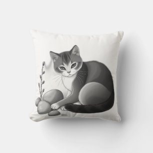 Serene Cat mit Steinen und Pflanze Kissen