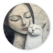 Serene Cat und Woman-Neutral Keramikknauf (Vorderseite)