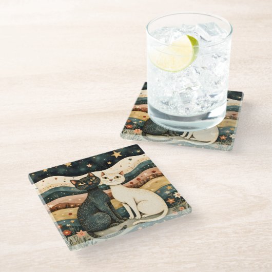 Serene Cats Glasuntersetzer (Schrägansicht)