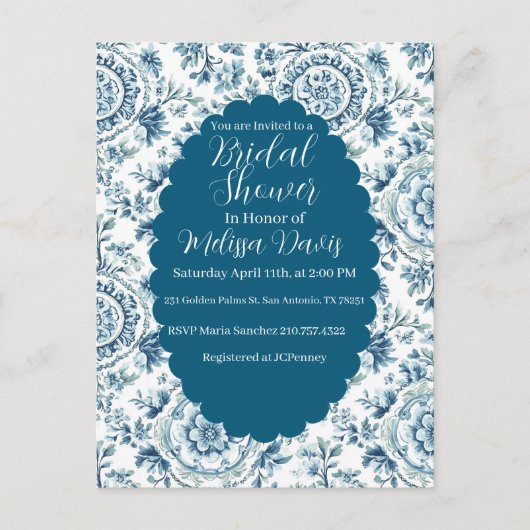 Serene Chinoiserie Bridal Shower Invitation Postkarte (Vorderseite)