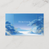 Serene Chinoiserie Winter Blue Pine Gold Frame Visitenkarte (Vorderseite)