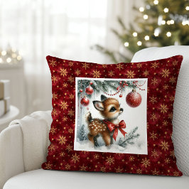 Serene Christmas scene baby deer kids room decor  Kissen