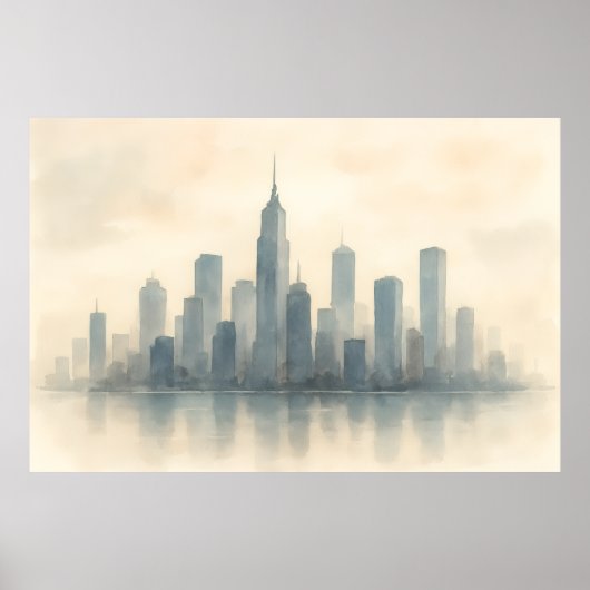 Serene Cityscape Reflection Print, moderne Skyline Poster (Vorne)