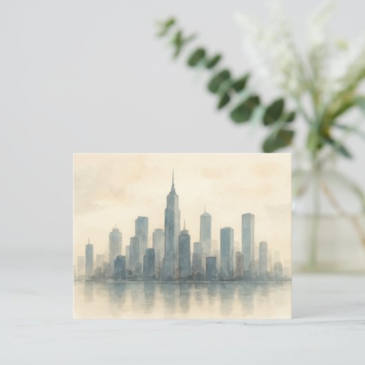 Serene Cityscape Reflection Print, moderne Skyline Postkarte (Stehend Vorderseite)