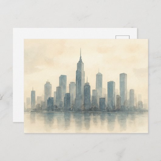 Serene Cityscape Reflection Print, moderne Skyline Postkarte (Vorne/Hinten)