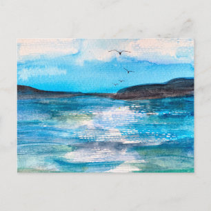 Serene Coastal Bay Aquarellmalerei Feiertagspostkarte