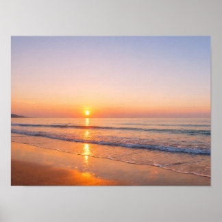 Serene Coastal Ocean Beach Golden Sunrise Poster