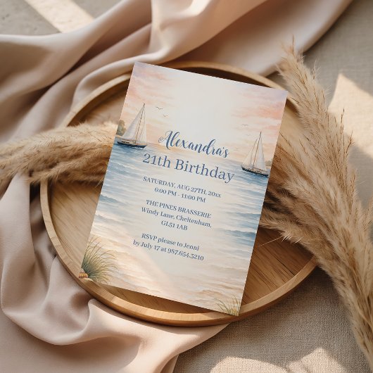 Serene Coastal Sail Birthday Einladung