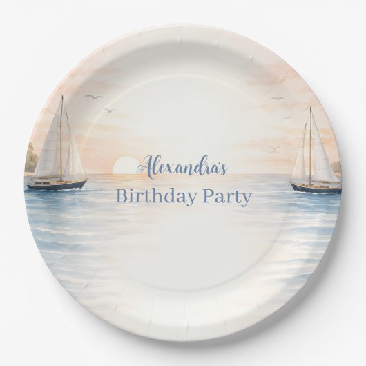 Serene Coastal Sail Birthday Pappteller (Vorderseite)