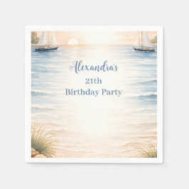 Serene Coastal Sail Birthday Serviette