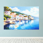 Serene Coastal Village in Oil Leinwanddruck (Insitu (Holzboden))