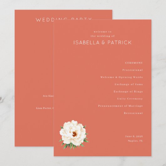 Serene Coral Floral Wedding Ceremony Schedule Programm (Vorne/Hinten)