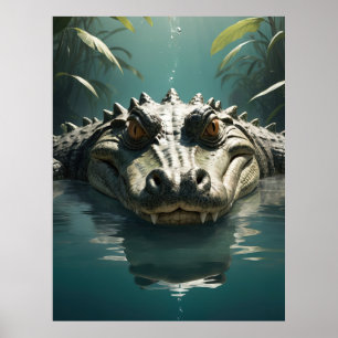 Serene Crocodil im Wasser Dschungel Kunst, Dichtun Poster