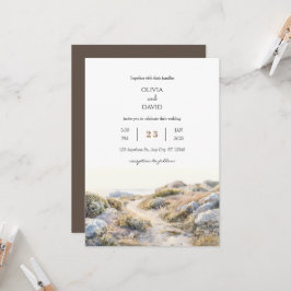 Serene Dawn Coastal Path Watercolor Beach Hochzeit Einladung