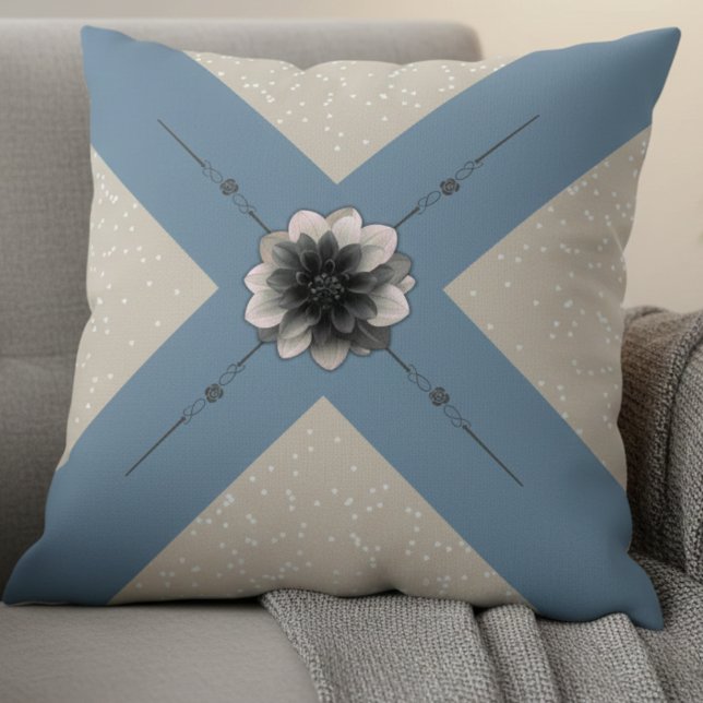 Serene Décor Dusty Blue and Beige Dahlia Kissen (Create a serene retreat. The Dahlia Pillow brings a modern calm to any sofa or chair)